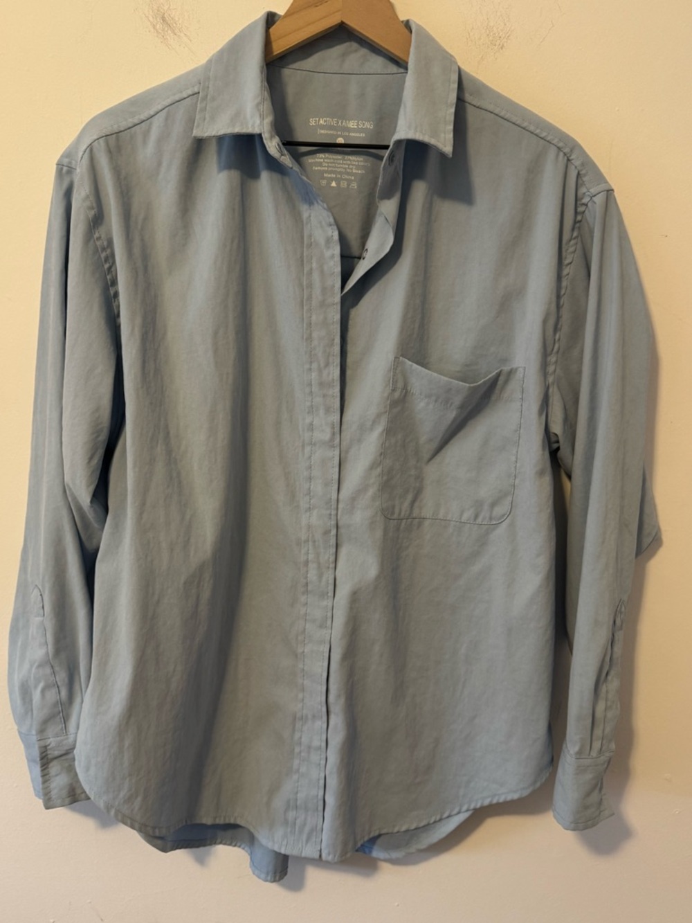 SET Active x Aimee Song Light Blue Button-Up Shirt XS
